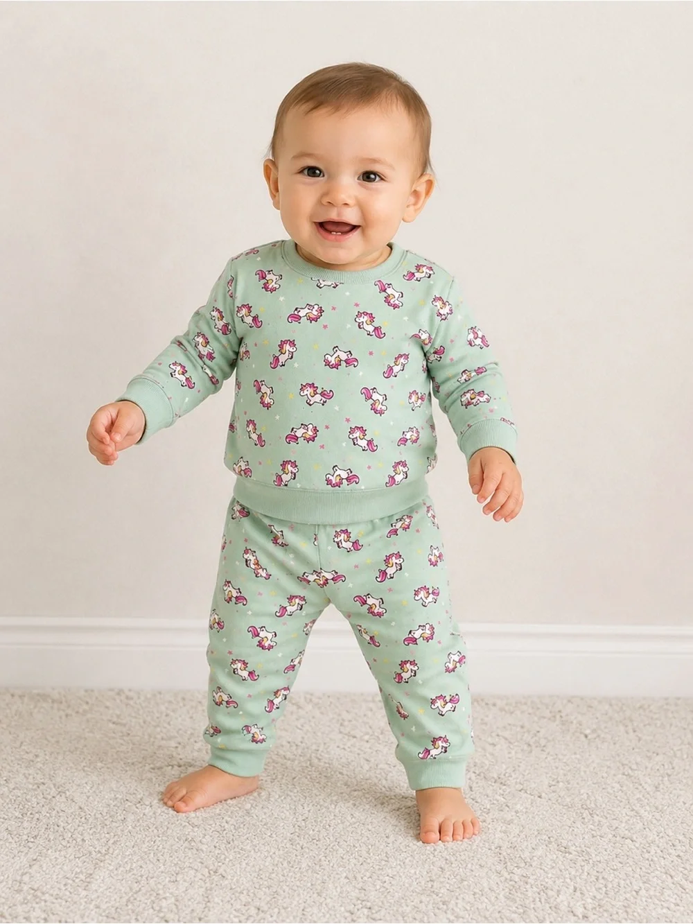 Garanimals Unicorn Fleece Pajamas 12M Baby Toddler Mint Green PJs